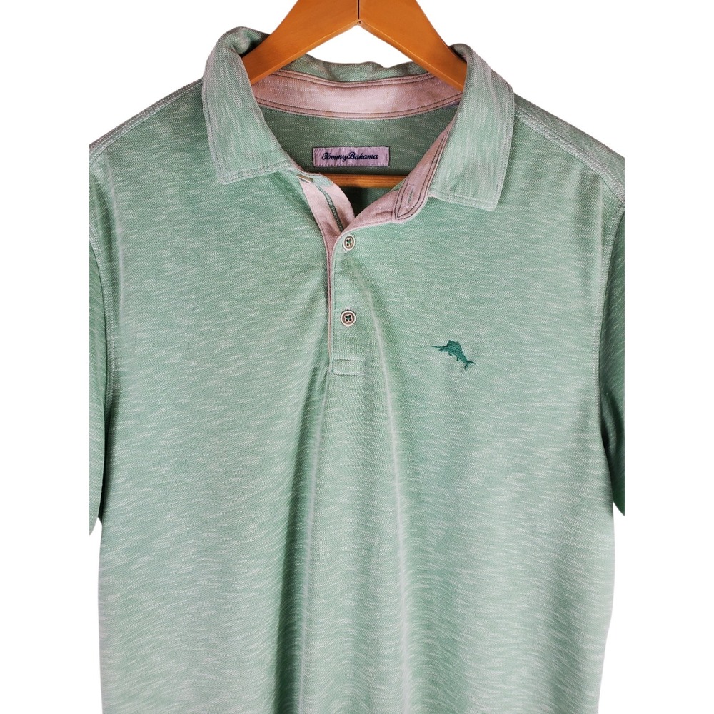 Tommy Bahama Men's XL Polo Green Tencel Modal Dolphin Logo Casual Golf Shirt